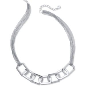 Alfani Frontal Necklace Silver-tone Rhodium Polished Links Mesh Multi-strand